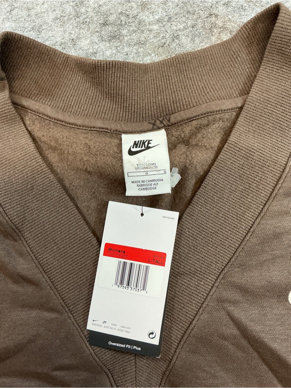Nike Sleeveless V-Neck Sweatshirt Vest in Brown Size L-T - Picture 3 of 4
